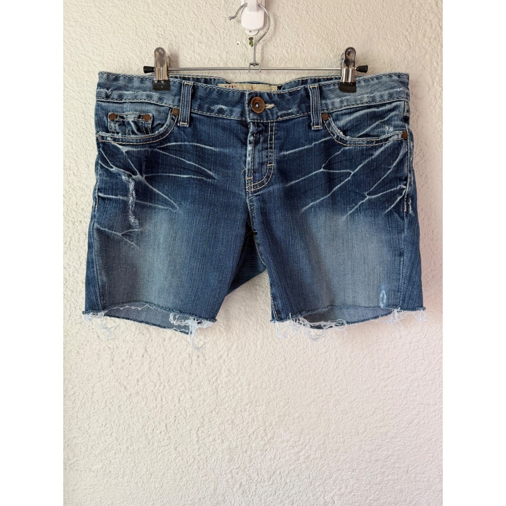BKE Y2K Stella Low Rise Distressed Denim Cut Off Shorts Blue Womens Size 29